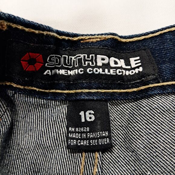Southpole Shorts Boys 16 Dark Denim Jorts Baggy Hip Hop Skate 28" Grunge Y2K - Picture 8 of 9